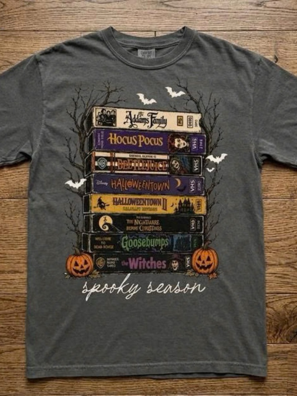 Spooky Season Graphic Tee - Charcoal Halloween Stack